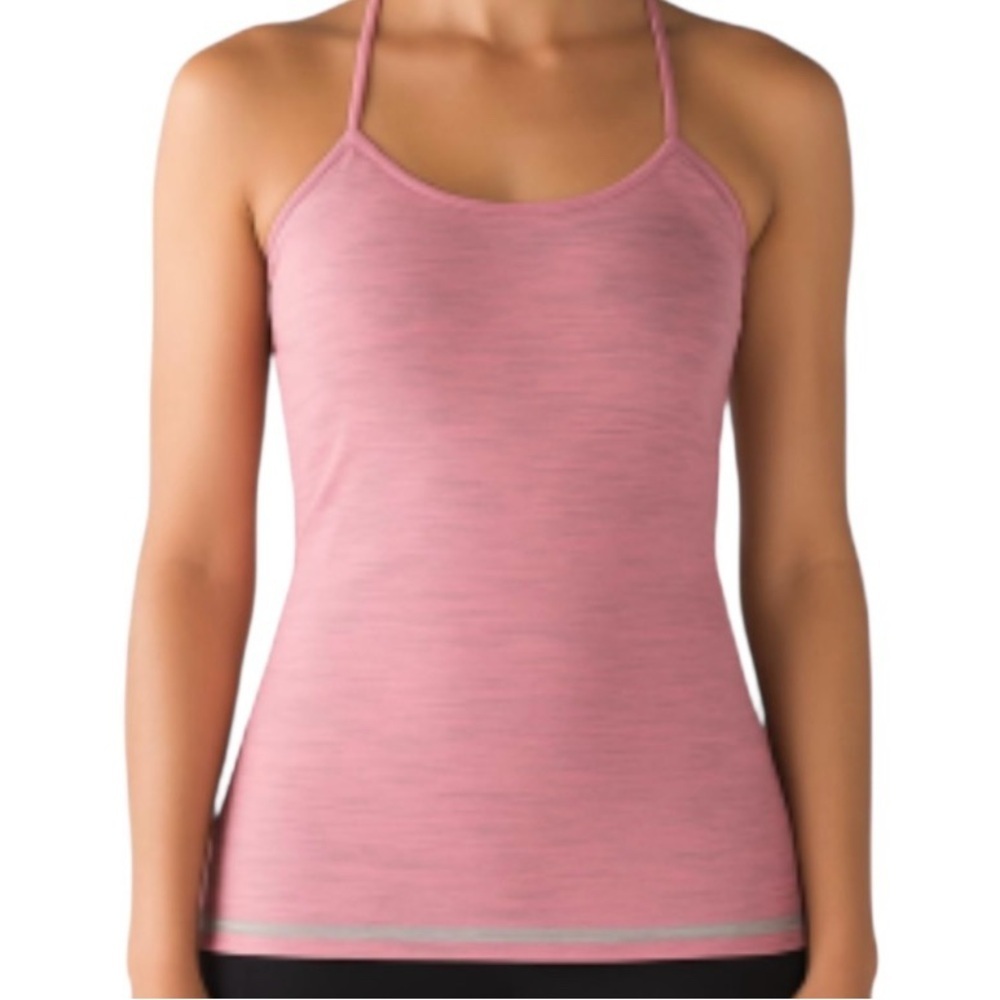 Lululemon tank, longer length, Pink with mint stitching, built in Bra, size 6?